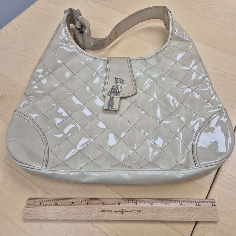Burberry Quilted Cream Patent Leather Brooke Hobo Bag